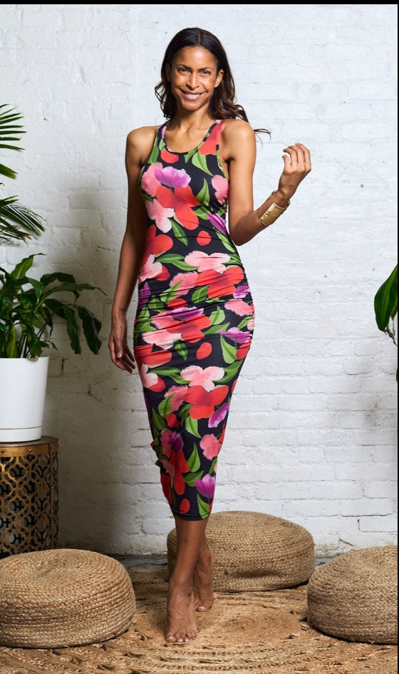 women in floral print bamboo cotton tank dress 