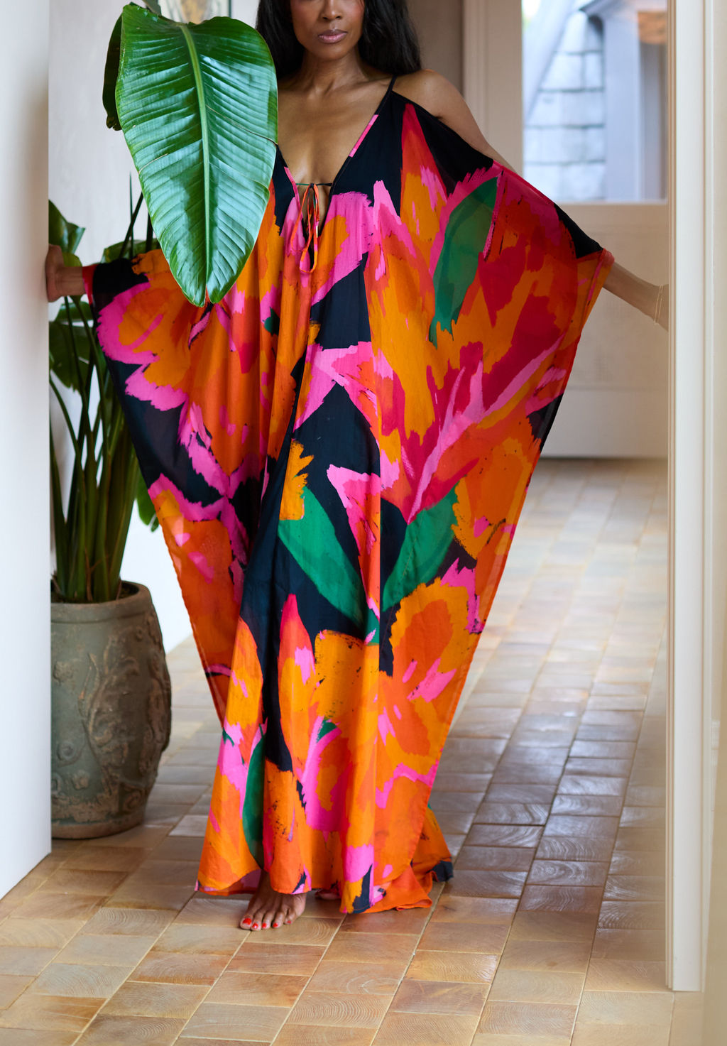 Pink /Orange Floral  Caftan