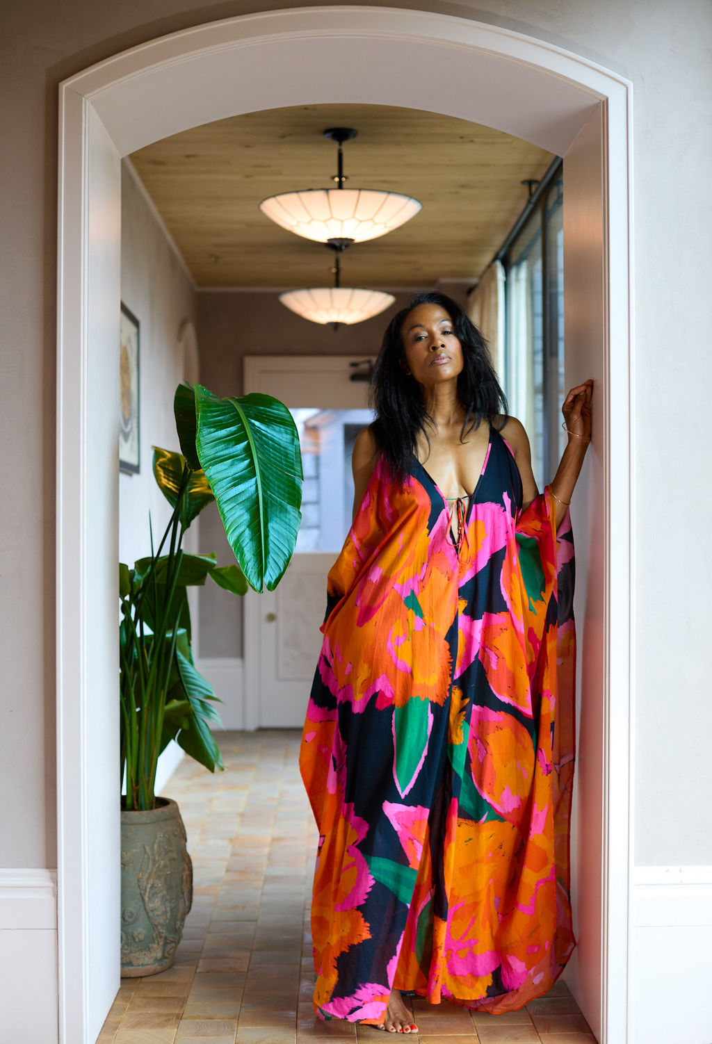 Pink /Orange Floral  Caftan