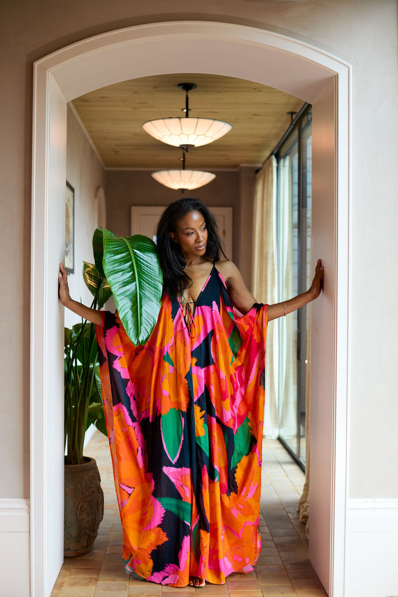 Pink /Orange Floral  Caftan