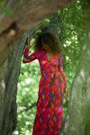 Ooshie Wrap Dress - Rainbow Leaves in Bamboo Cotton Jersey