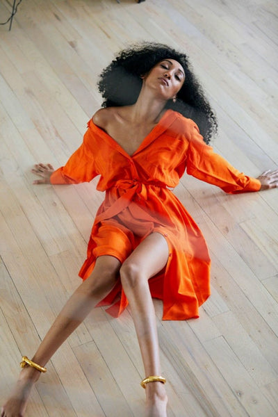 Orange - Silk Blend Maxi Shirt Dress