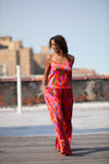 Palazzo Pant with Elastic Waist - Rainbow Leaves